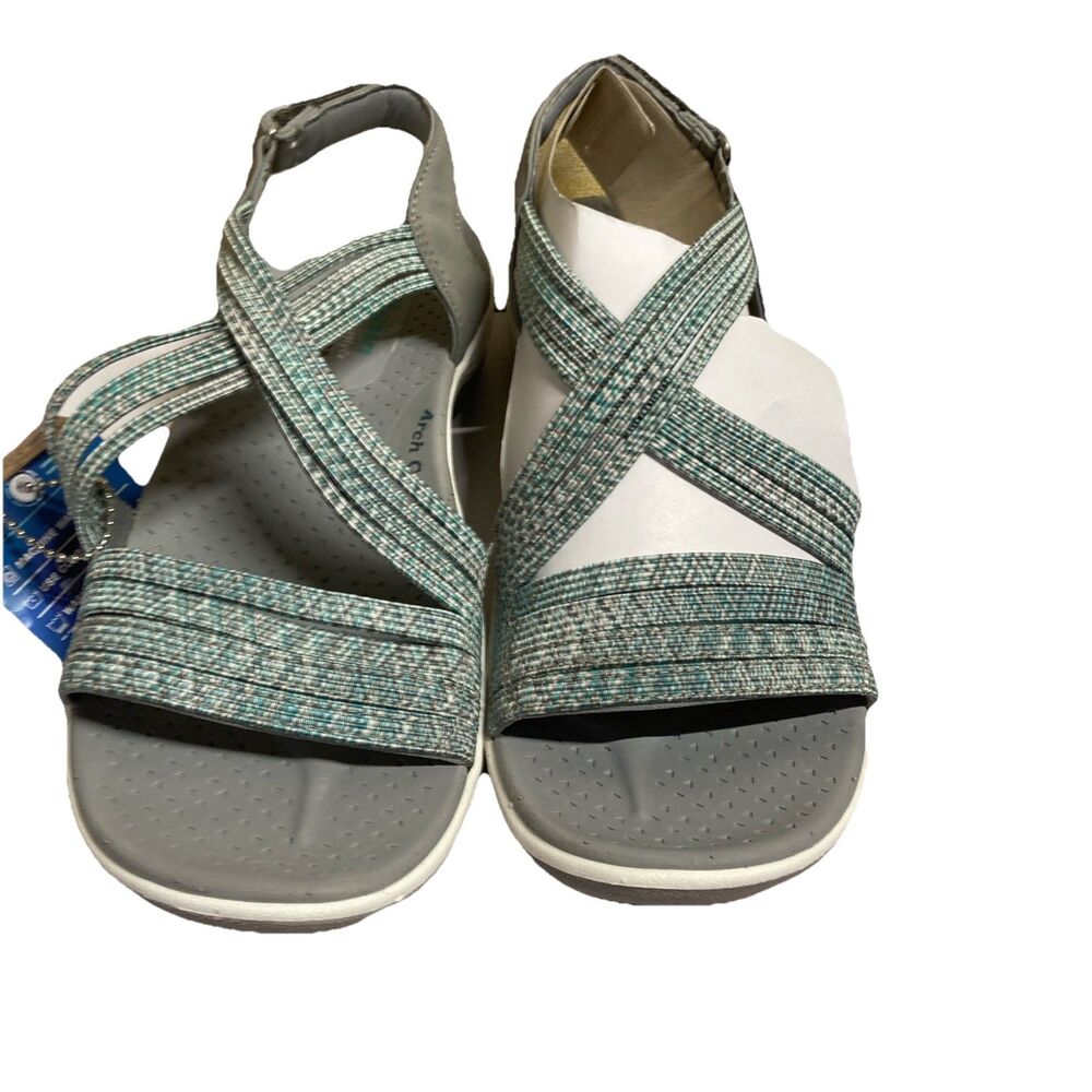 Skechers Reggae Cup Washable Comfort Sport Sandals Grey Gray / Turquoise Size 7
